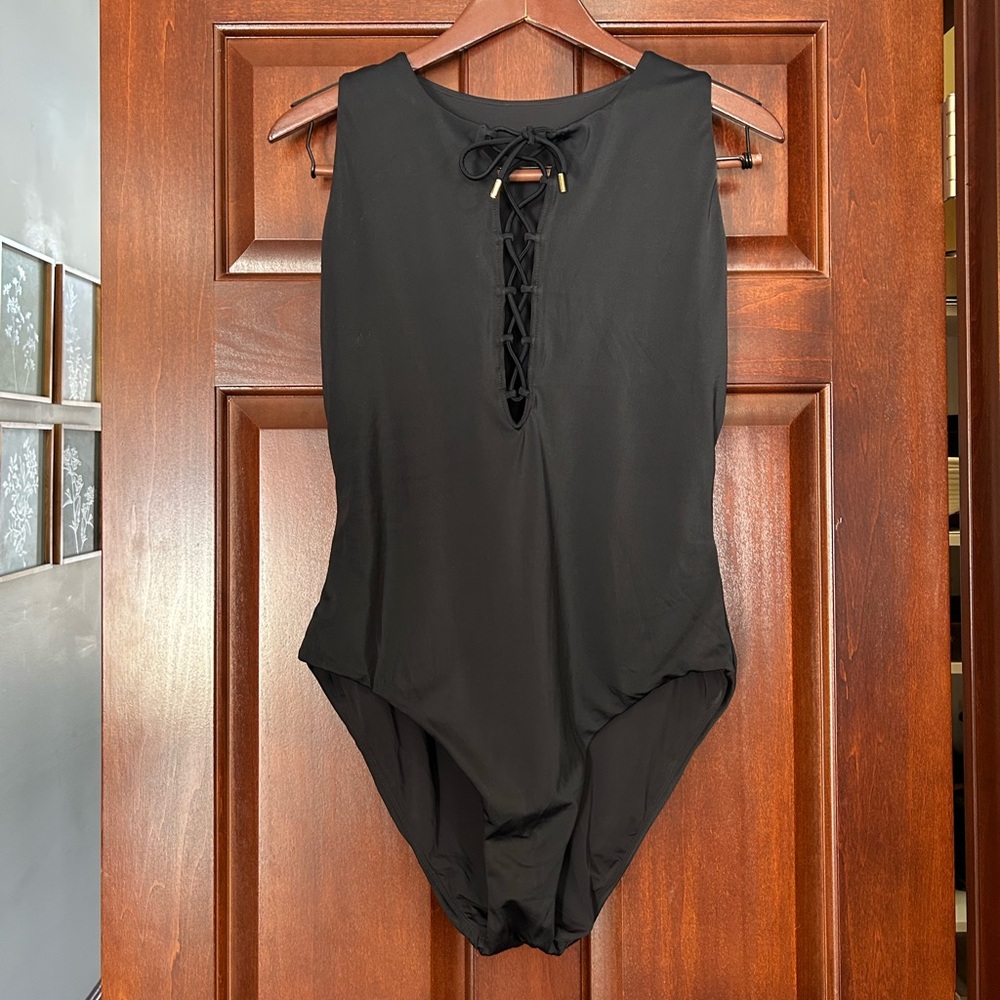 NWOT Andie Black Lace-Up One Piece Swimsuit Women’s Size L